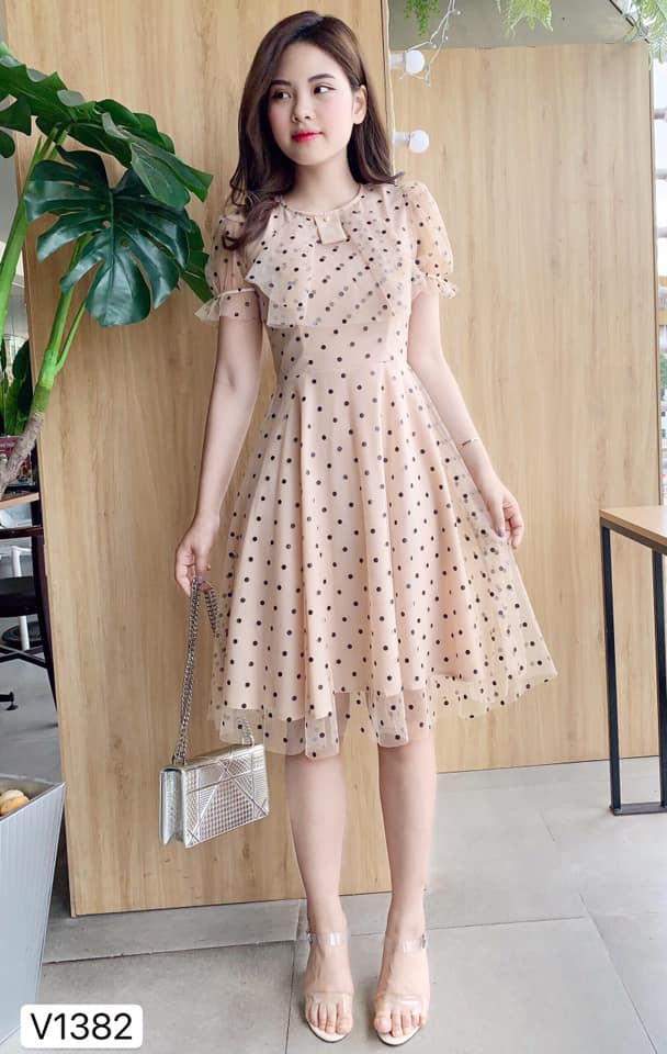 flared-dresses-beige-polka-dot-v1382-1