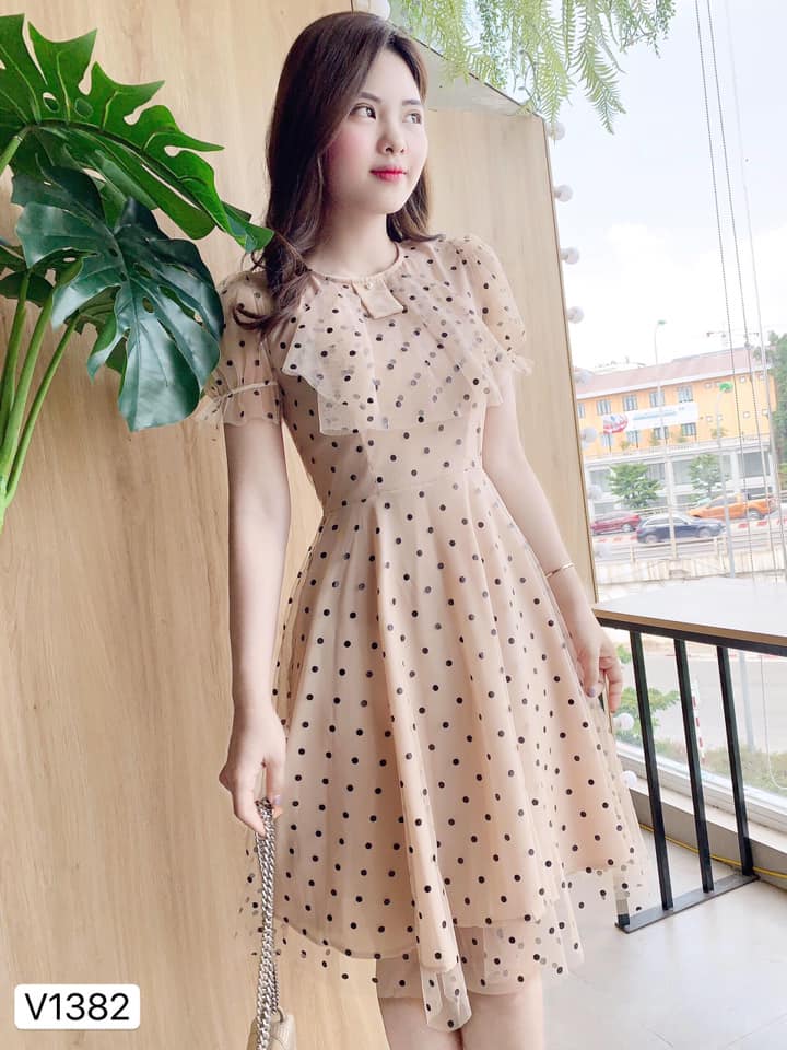 flared-dresses-beige-polka-dot-v1382-2